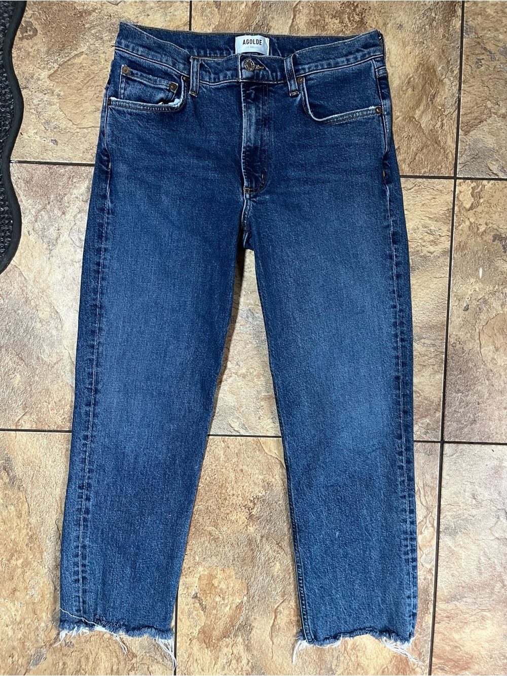 Agolde Kye Dark Blue Straight Cropped Ankle Jeans